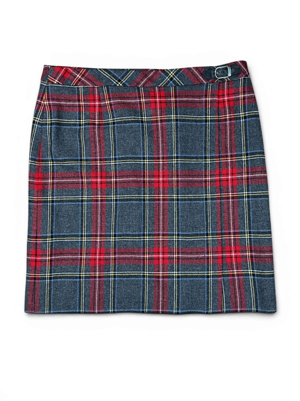VTG Pendleton Wool Faux Wrap Pencil Skirt 16 Tartan Plaid Leather Buckle USA Y2K